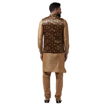 Gold Plain Dupion Silk Kurta Pajama 3