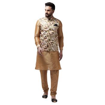 Gold Plain Dupion Silk Kurta Pajama 1
