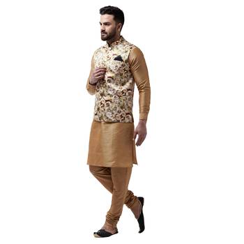 Gold Plain Dupion Silk Kurta Pajama 2
