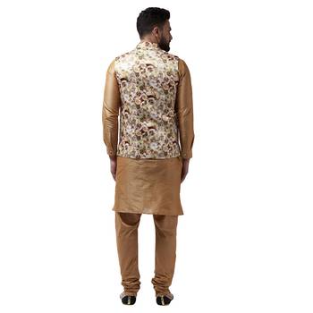 Gold Plain Dupion Silk Kurta Pajama 3