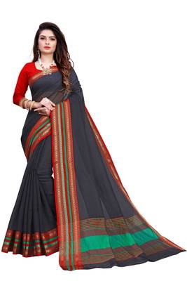 Black plain manipuri silk saree with blouse 1