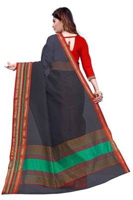 Black plain manipuri silk saree with blouse 3