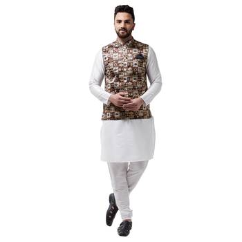 Brown Printed Satin Nehru Jacket 5