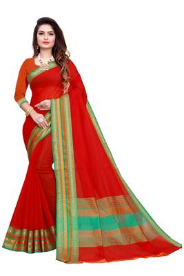 Red plain manipuri silk saree with blouse 1