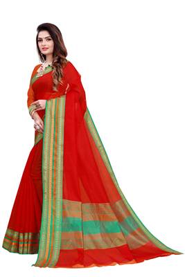 Red plain manipuri silk saree with blouse 2