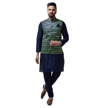 Blue Printed Satin Nehru Jacket 5