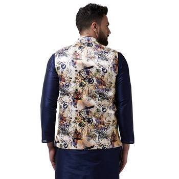 Beige Printed Satin Nehru Jacket 3
