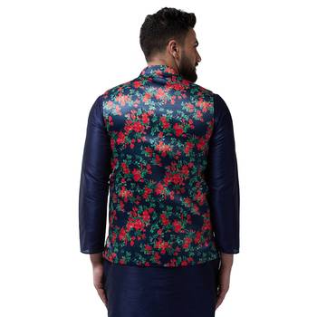 Blue Printed Satin Nehru Jacket 3