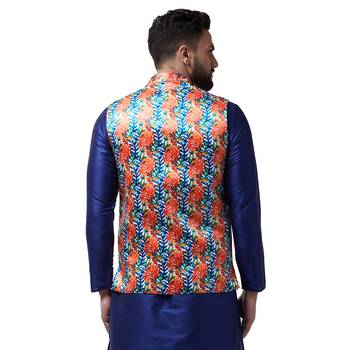 Orange Printed Satin Nehru Jacket 3