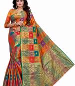 Orange woven silk blend saree with blouse
