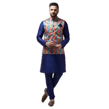 Orange Printed Satin Nehru Jacket 5