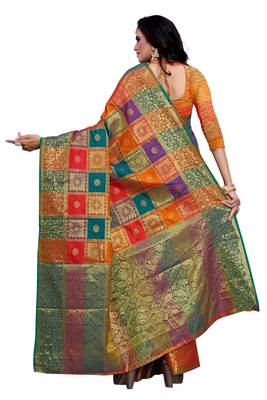 Orange woven silk blend saree with blouse 3