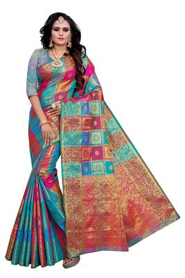 Sky blue woven silk blend saree with blouse 1