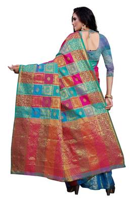 Sky blue woven silk blend saree with blouse 3