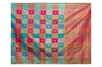 Sky blue woven silk blend saree with blouse 5