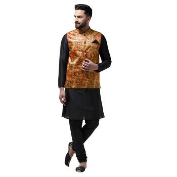 Gold Printed Satin Nehru Jacket 5