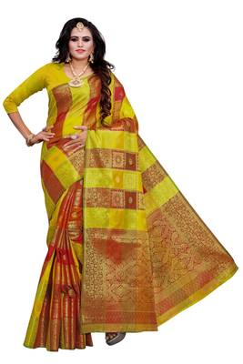 Lime woven silk blend saree with blouse 1