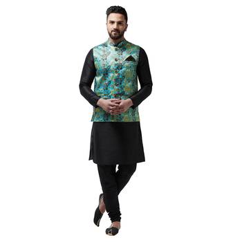 Blue Printed Satin Nehru Jacket 5