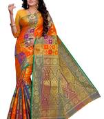 Orange woven silk blend saree with blouse