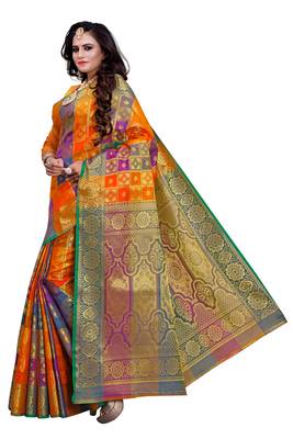 Orange woven silk blend saree with blouse 2