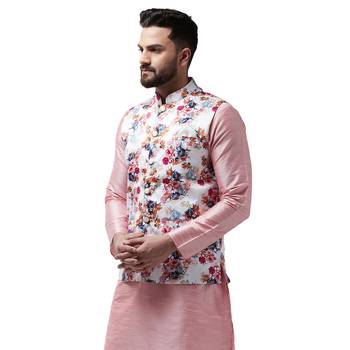 White Printed Satin Nehru Jacket 2