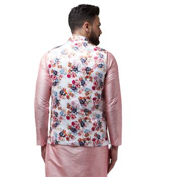 White Printed Satin Nehru Jacket 3