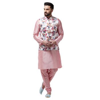 White Printed Satin Nehru Jacket 5