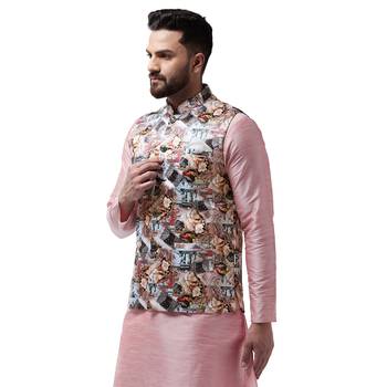 White Printed Satin Nehru Jacket 2