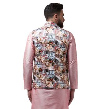 White Printed Satin Nehru Jacket 3