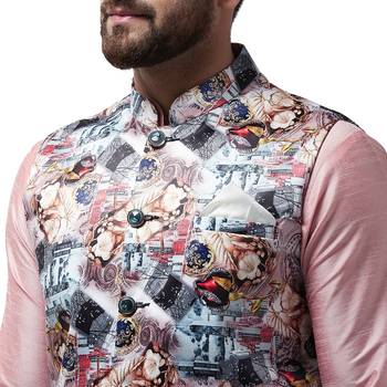 White Printed Satin Nehru Jacket 4