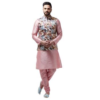 White Printed Satin Nehru Jacket 5