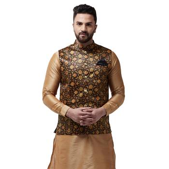 Black Printed Satin Nehru Jacket 1