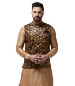 Black Printed Satin Nehru Jacket