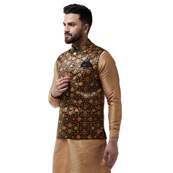 Black Printed Satin Nehru Jacket 2