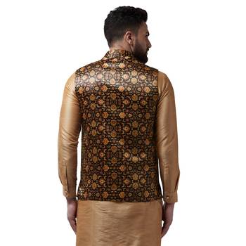 Black Printed Satin Nehru Jacket 3