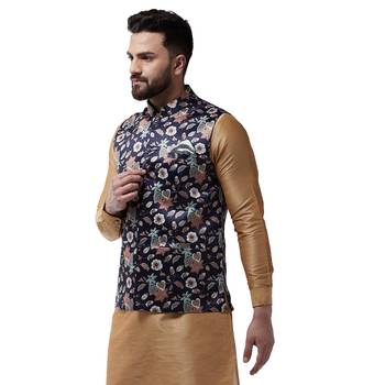 Blue Printed Satin Nehru Jacket 2