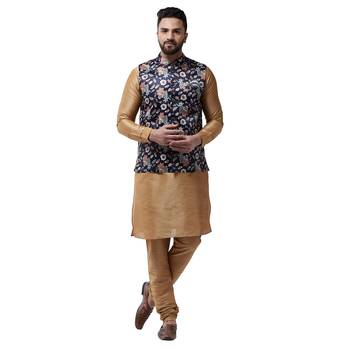 Blue Printed Satin Nehru Jacket 5