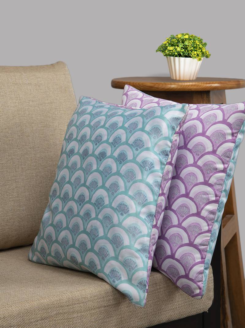 HOUZZCODE Purple & Green Set of 2 Printed 16'' x 16'' Square Cushion Covers