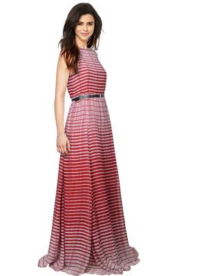 Maroon printed georgette maxi-dresses 2
