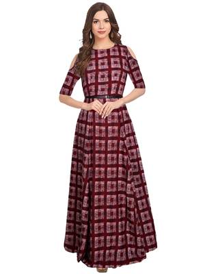 Maroon printed crepe maxi-dresses 1