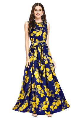 Blue printed crepe maxi-dresses 1