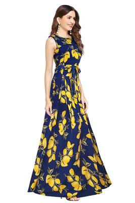 Blue printed crepe maxi-dresses 2
