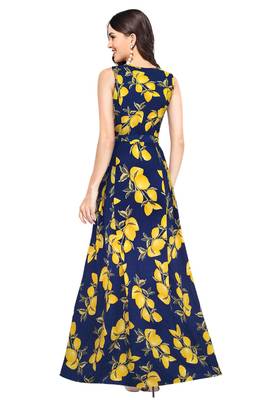 Blue printed crepe maxi-dresses 3