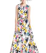 Yellow printed silk blend maxi-dresses