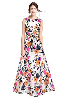 Orange printed silk blend maxi-dresses 1