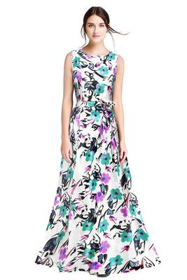 Wine printed silk blend maxi-dresses 1