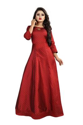 Red printed silk blend maxi-dresses 1