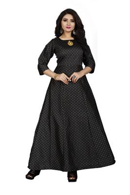Black printed silk blend maxi-dresses 1