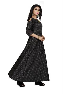 Black printed silk blend maxi-dresses 2