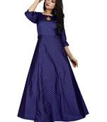 Blue printed silk blend maxi-dresses